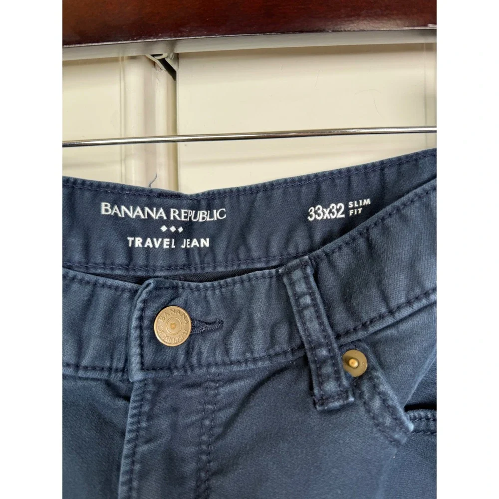 Banana Republic Travel Jean Mens 33/30 Preppy Navy Slim Fit Pants 629071 Stretch